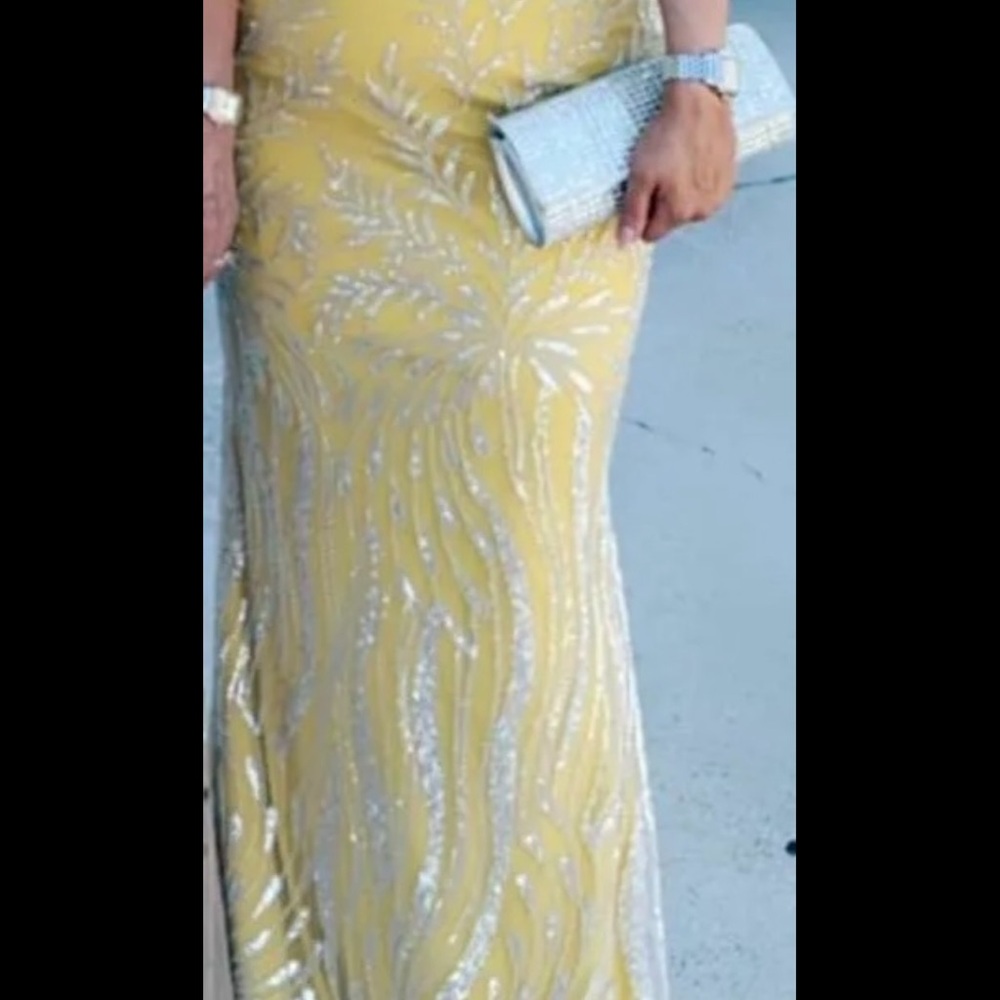 Elegant Yellow and Silver Evening Gown